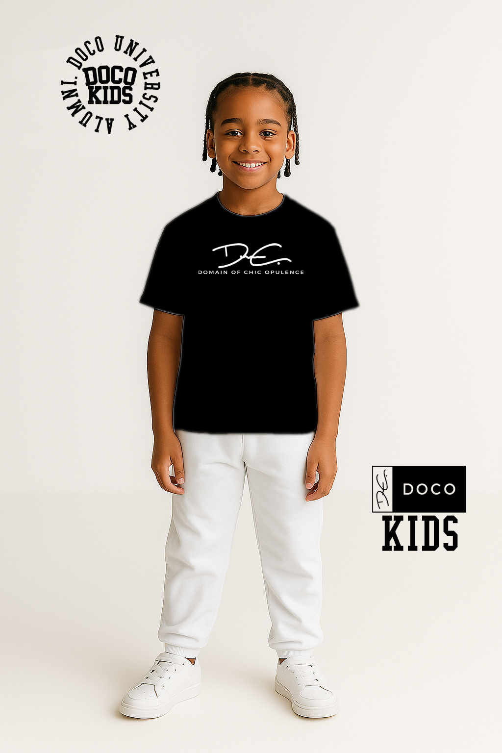 DOCO Kids Classic Signature Tee – Black with White Vinyl