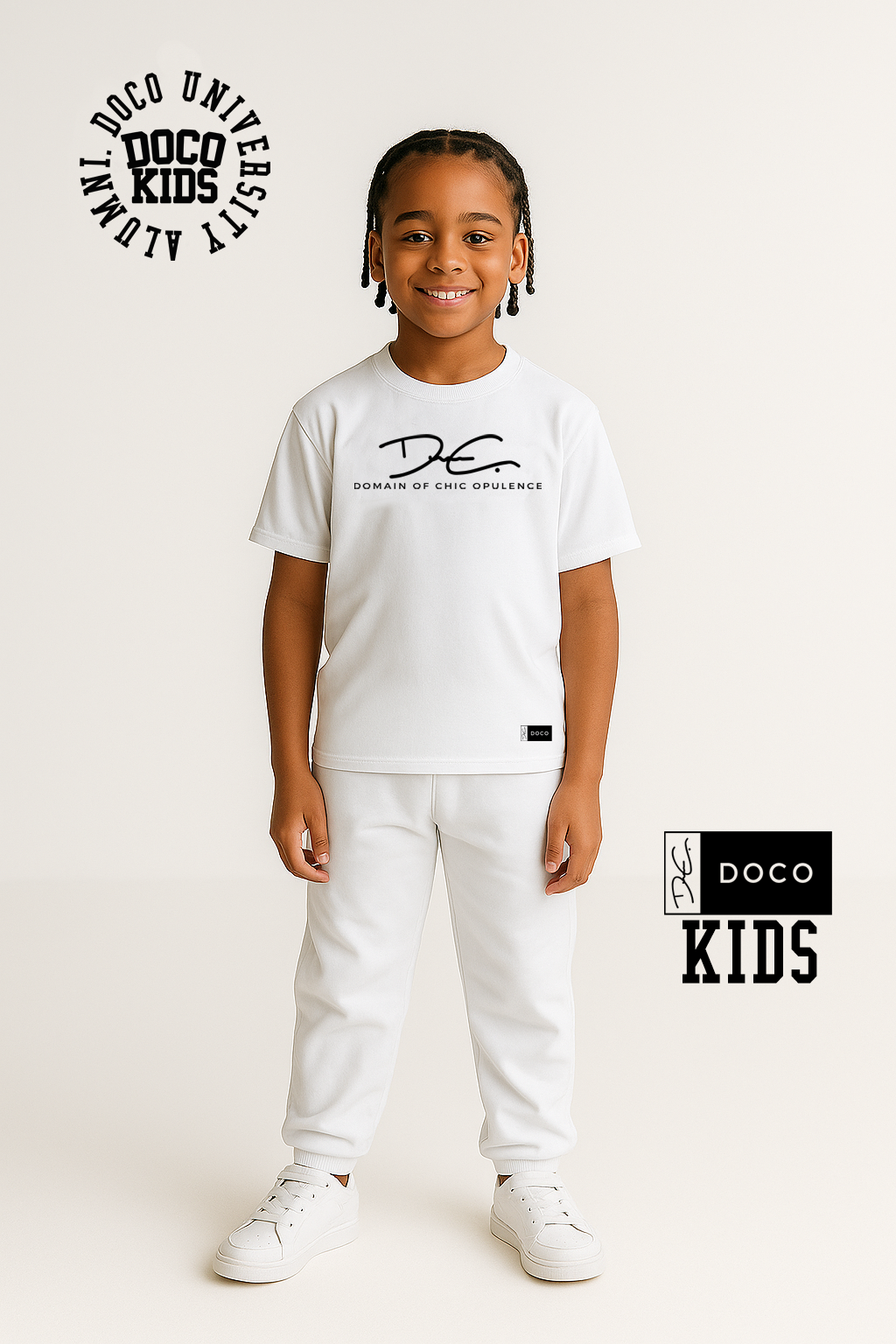 DOCO Kids Classic Signature Tee – White with Black Vinyl